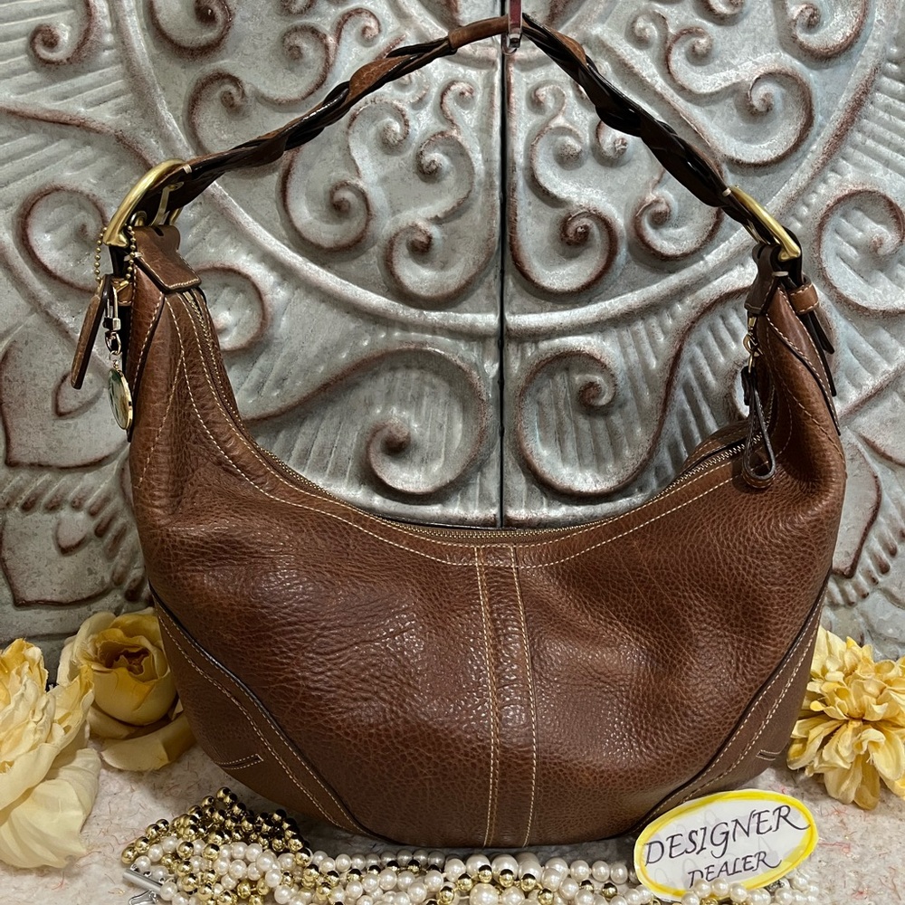 COACH SoHo Tobacco Brown Leather Braided Hobo Shoulder Bag 10044 RARE!! - Picture 2 of 13